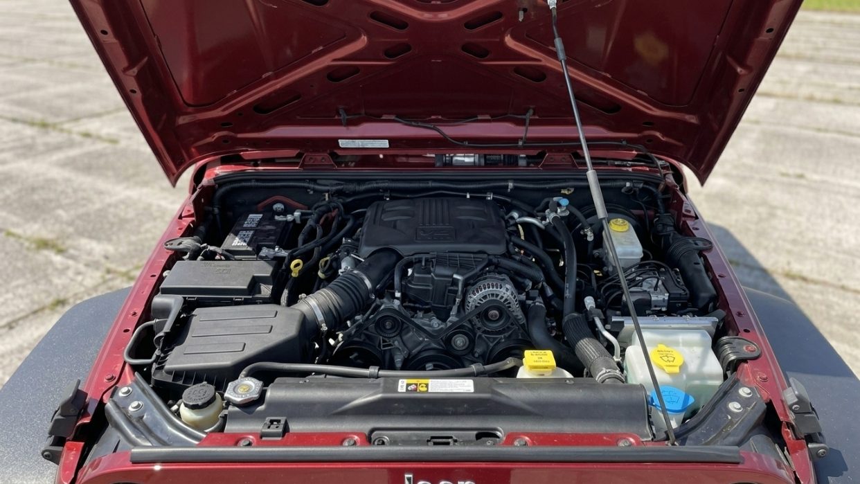 Open bonnet showing the engine bay